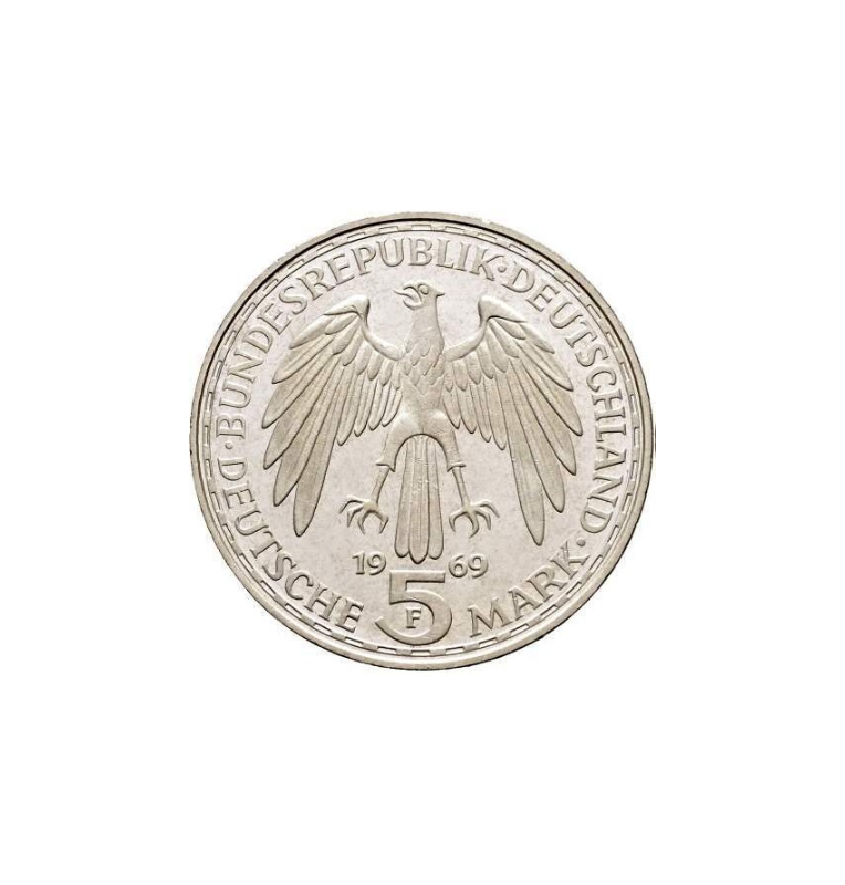 Alemania  5 Marcos Año 1969 KM 126. 375º Aniversario - Muerte de Gerardus Mercator