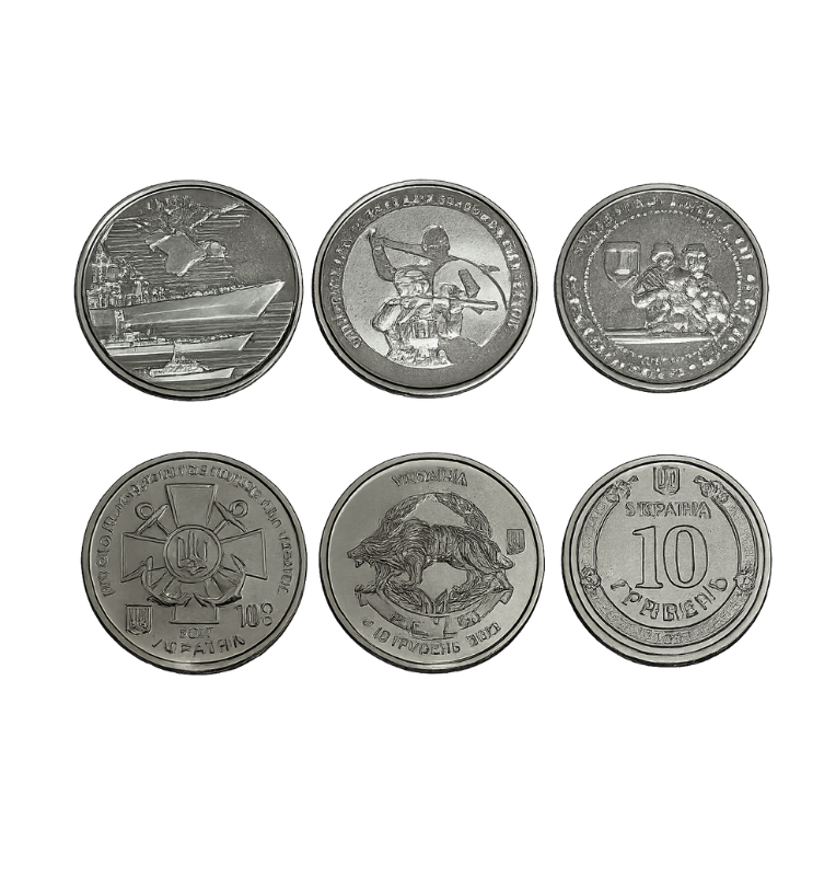 Ucrania – Set de 3 Monedas 10 Hryvnia (2022) Edición conmemorativa dedicada a las Fuerzas Armadas de Ucrania
