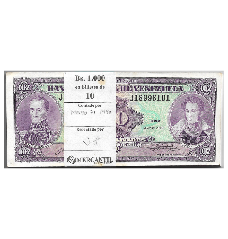 Venezuela 10 Bolívares 1990 Fajo (Tiene manchas)