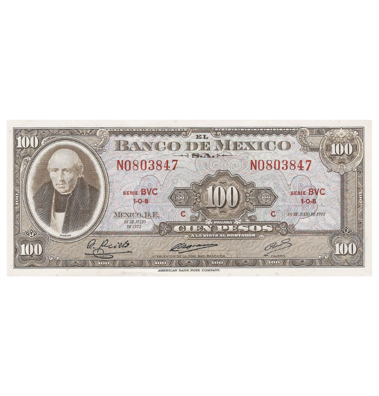 México 100 Pesos 1970-1972 Pick 61 NO UNC