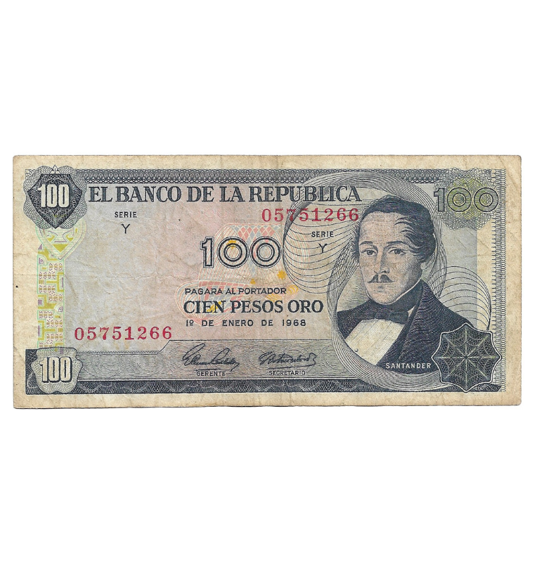 Colombia 100 Pesos Oro 1 Enero 1968 NO UNC