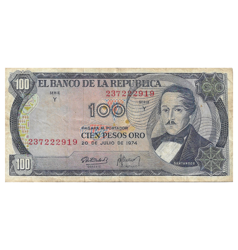 Colombia 100 Pesos Oro 1974 NO UNC