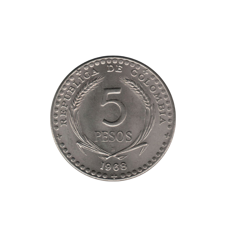 Colombia 5 Pesos 1968 Emisión conmemorativa 39º Congreso Eucarístico Internacional. NO UNC