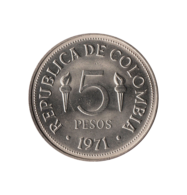 Colombia 5 Pesos 1971 Emisión conmemorativa VI Juegos Panamericanos de Cali. NO UNC