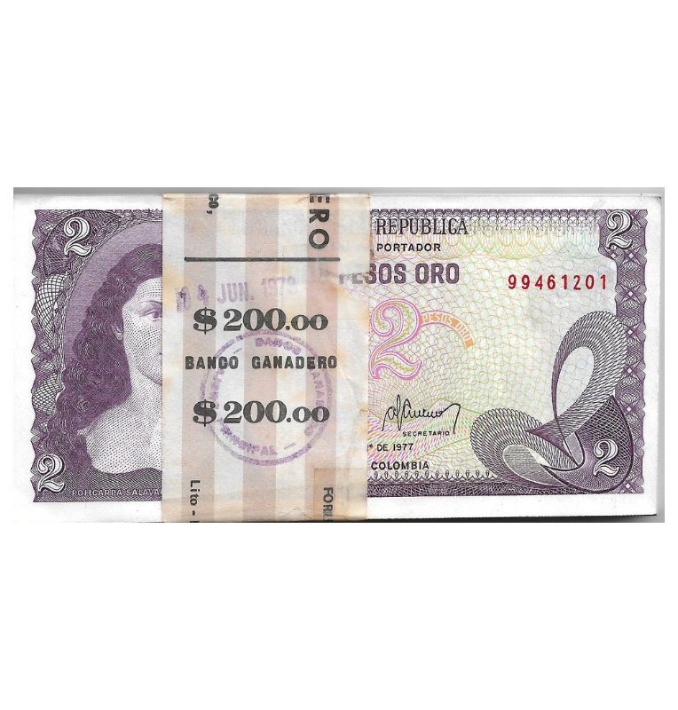 Fajo Colombia 2 Pesos Oro 1997. Tiene manchas