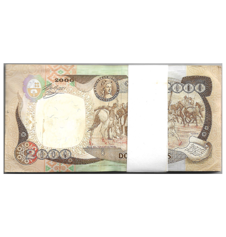 Fajo Colombia 2.000 Pesos Oro 1993. Con 10 Reposíciones, tiene manchas