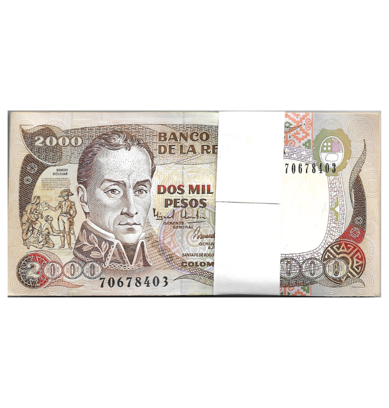 Fajo Colombia 2.000 Pesos Oro 1993. Con 10 Reposíciones