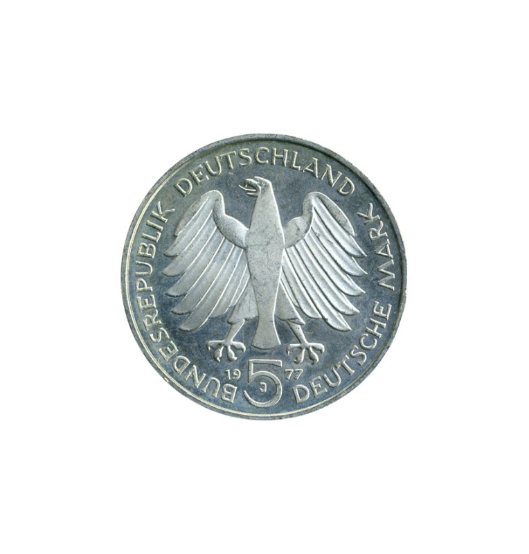 Alemania  5 Marcos Año 1977 KM 145. 200º Aniversario - Nacimiento de Carl Friedrich Gauss