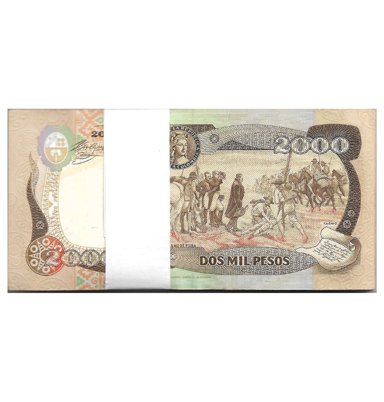 Fajo Colombia 2.000 Pesos Oro 1993. Con 10 Reposíciones