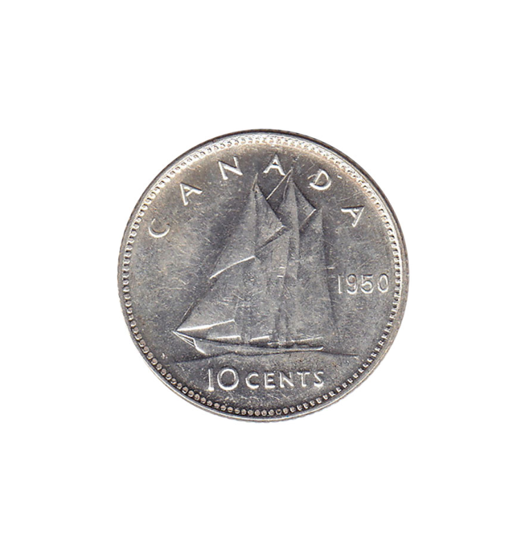 Canadá 10 Centavos 1950 Ley 800 NO UNC