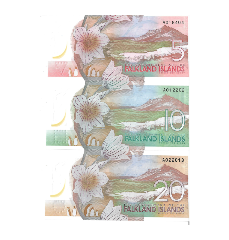 Isla Malvinas Set 5, 10, 20 Libras 2025 Polímero