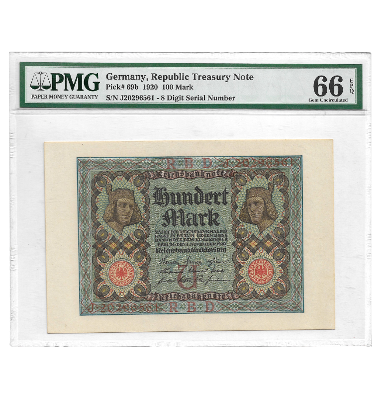 Alemania 100 Mark 1920 Pick 69b. Certificado 66 EPQ