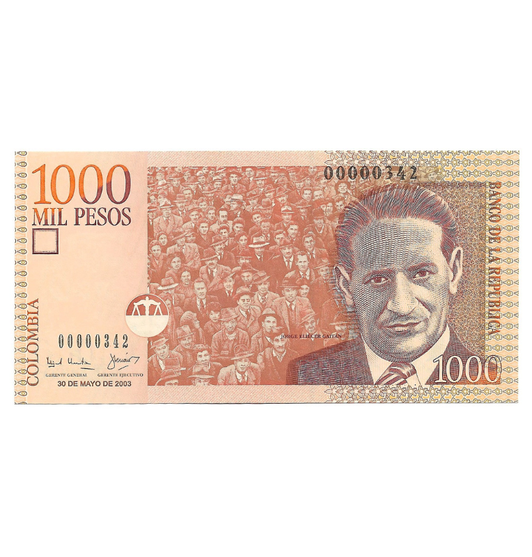 Colombia 1.000 Pesos 2003 Número bajo 3 dígitos  #342 (Formato grande)