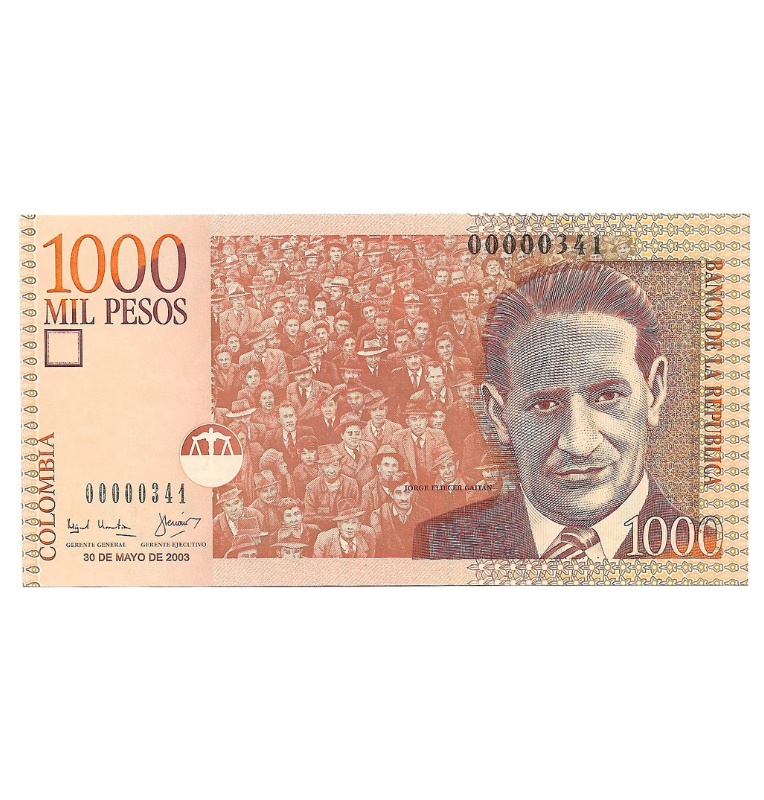 Colombia 1.000 Pesos 2003 Número bajo 3 dígitos  #341 (Formato grande)