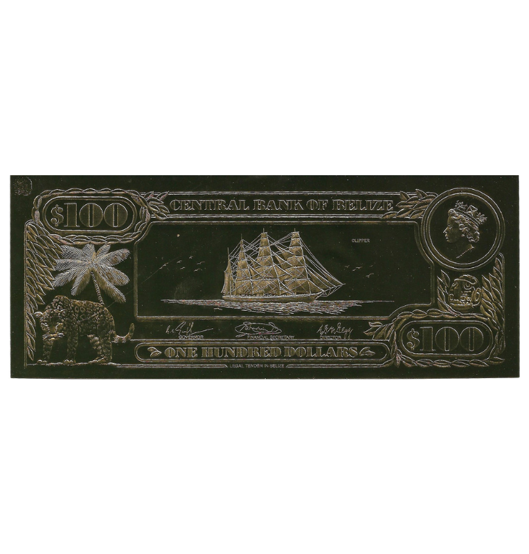 Belice 100 Dólares 1984(Laminados en oro) Serial 4 dígitos