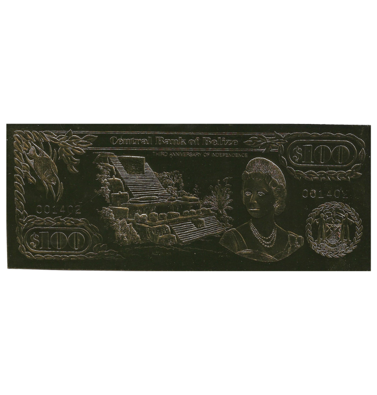 Belize 10 Dollars 1984 (Gold Rolled) 4-digit serial number
