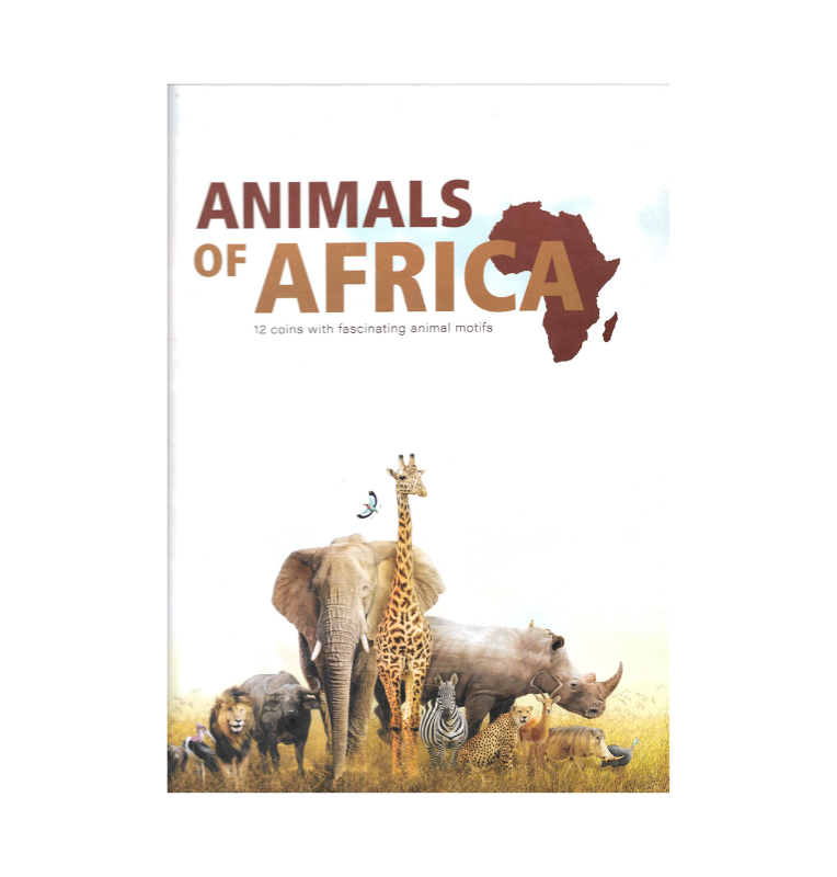 Álbum a color de gran tamaño de fauna africana Un total de 12 monedas con fauna africana