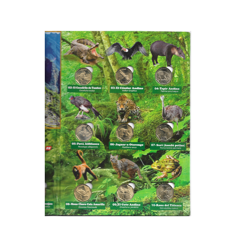 Álbum de la serie numismática "Fauna Silvestre Amenaza del Perú"