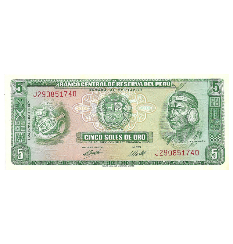 Perú folleto Sacsayhuamán  incluye billete 5 Soles de Oro
