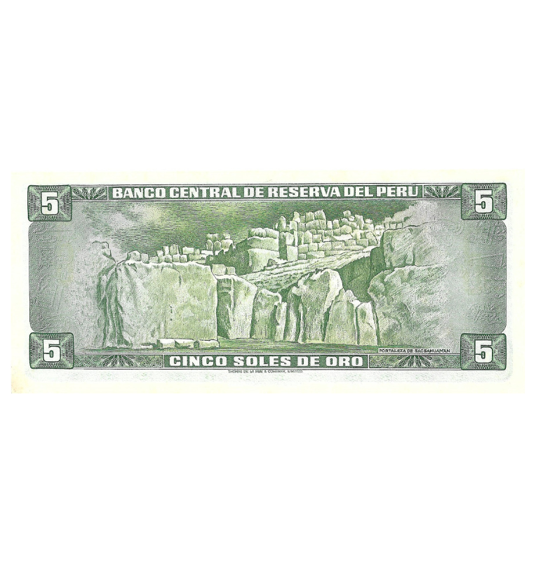 Perú folleto Sacsayhuamán  incluye billete 5 Soles de Oro