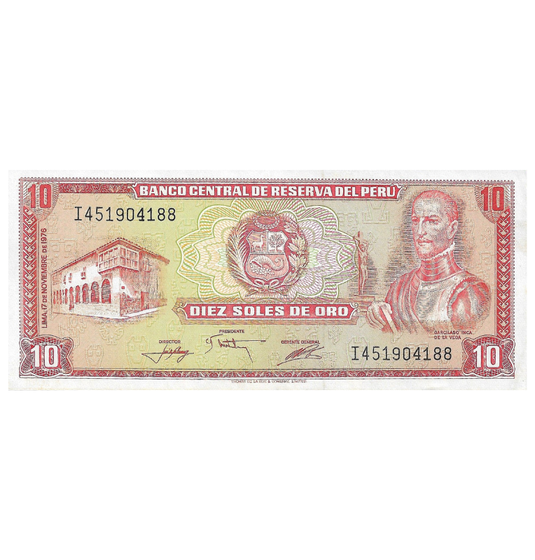 Perú folleto Lake Titicaca incluye moneda de 1 Sol y billete 10 Soles de Oro