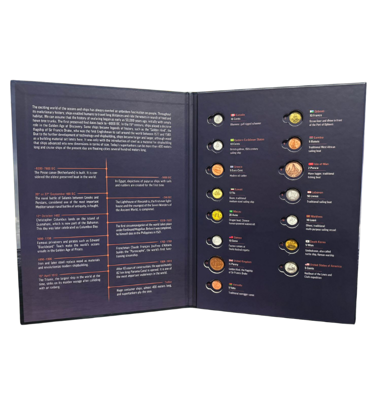 Album de Colección de Historia Marítima incluye 15 monedas