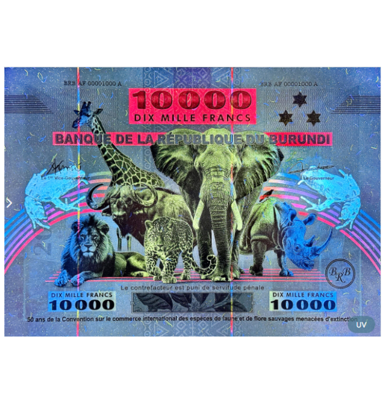 Burundi 10.000 Francos 2025 Emisión Conmemorativa 50 aniversario de la CITES