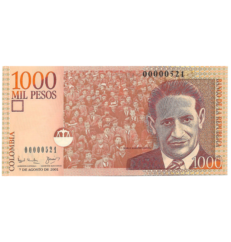 Colombia 1.000 Pesos 2001 Número bajo #521
