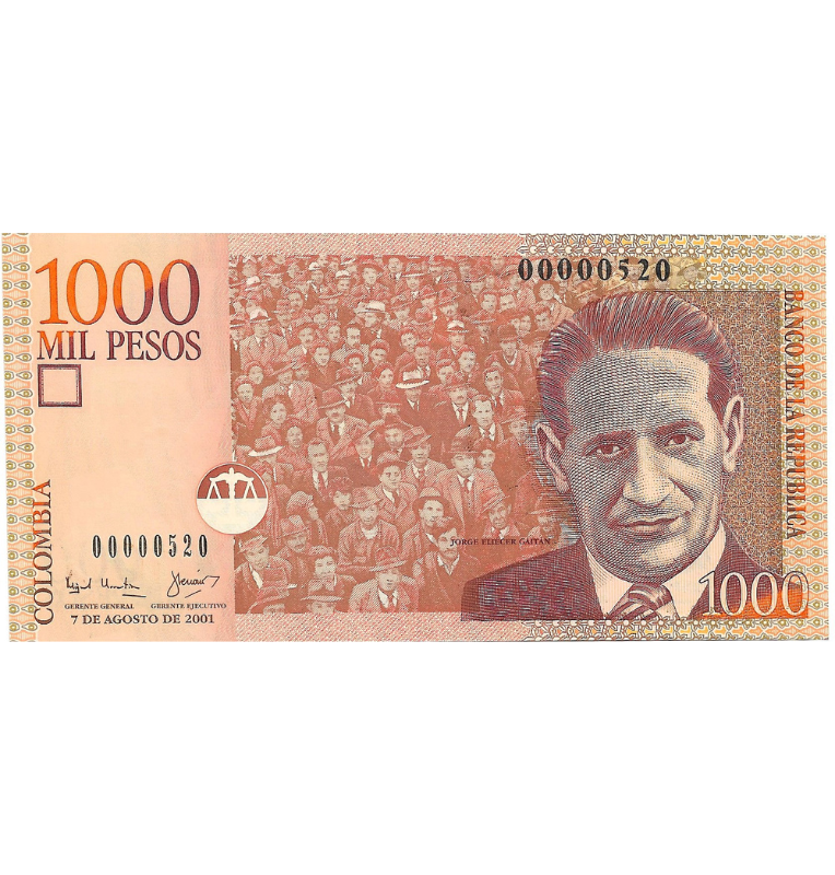 Colombia 1.000 Pesos 2001 Número bajo #520