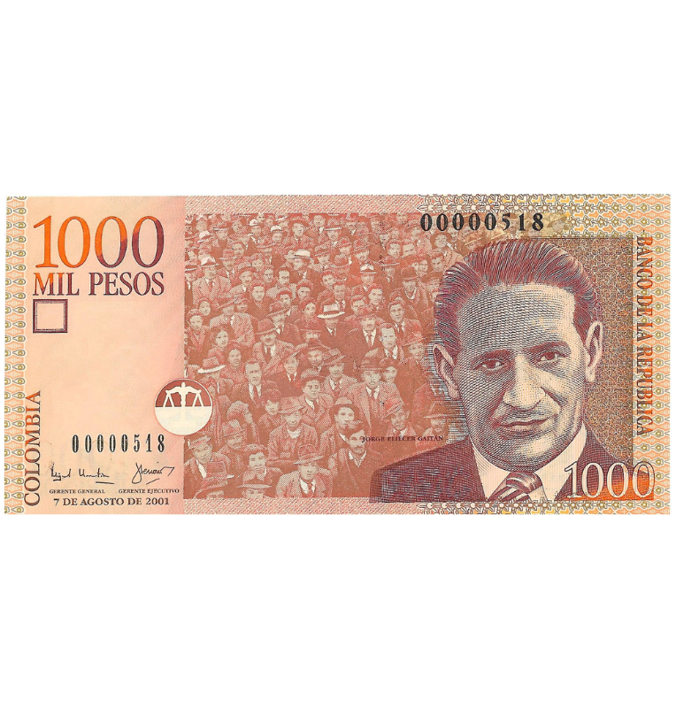 Colombia 1.000 Pesos 2001 Número bajo #518