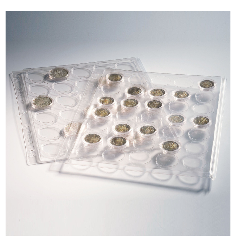 Láminas de plástico Encapsuladas, bolsillos transparentes para 20 monedas con un diámetro entre 39 y 41 mm