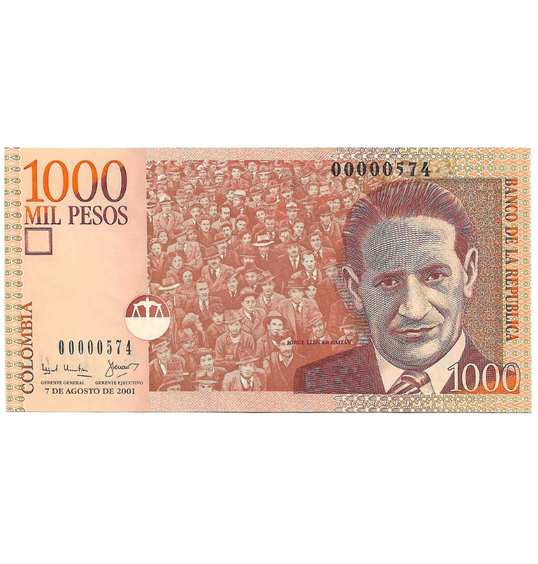 Colombia 1.000 Pesos 2001 Número bajo #574