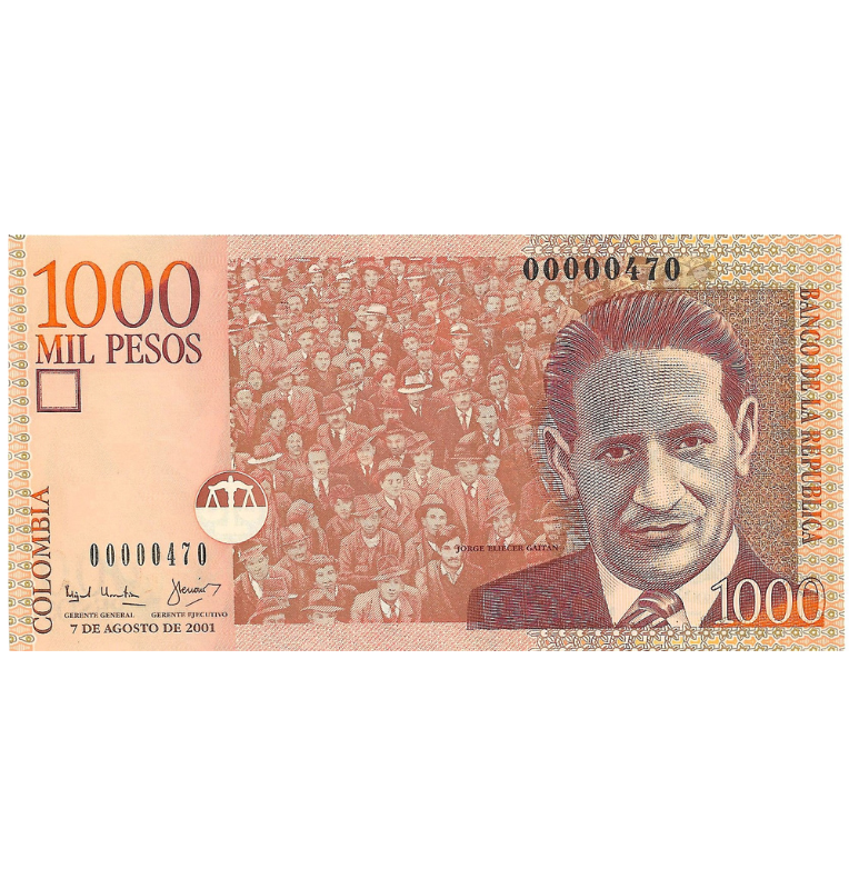 Colombia 1.000 Pesos 2001 Número bajo #470