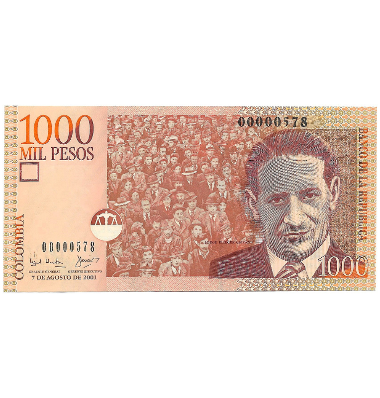 Colombia 1.000 Pesos 2001 Número bajo #578