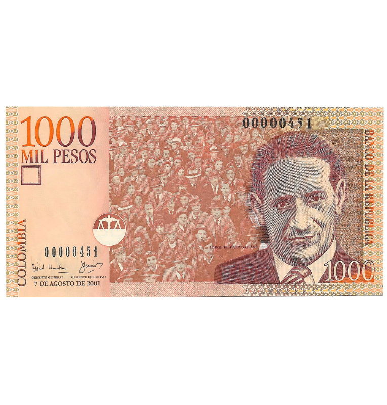 Colombia 1.000 Pesos 2001 Número bajo #451