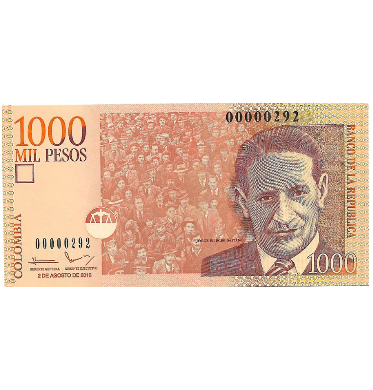 Colombia 1.000 Pesos 2016 Número bajo 292 (Formato pequeño)