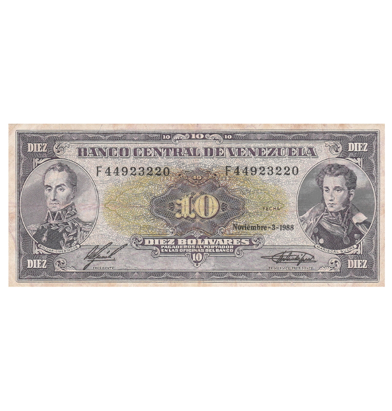 Venezuela 10 Bolívares 1988 Pick 62 (NO UNC)