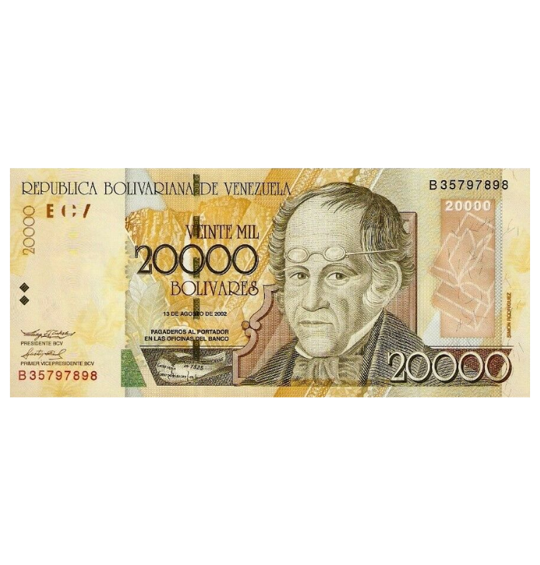 Venezuela 20.000 Bolívares 2002 Pick 86b. Tiene manchas