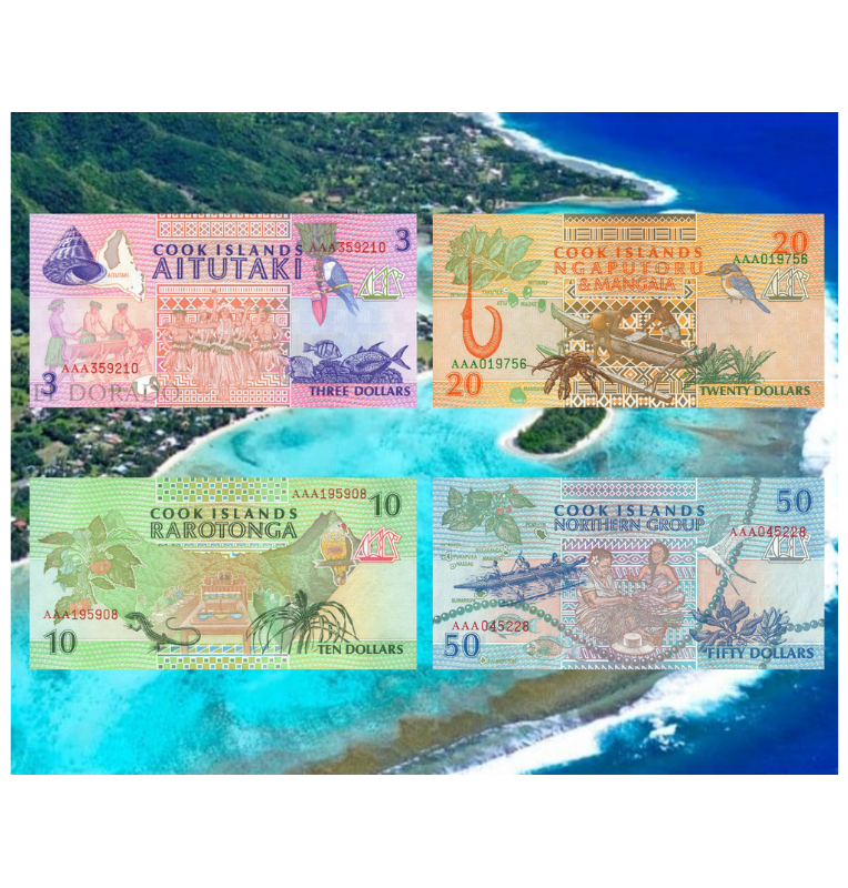 Islas Cook 3,10,20,50 Dólares 1992 ND Pick 7a,8a,9a,10