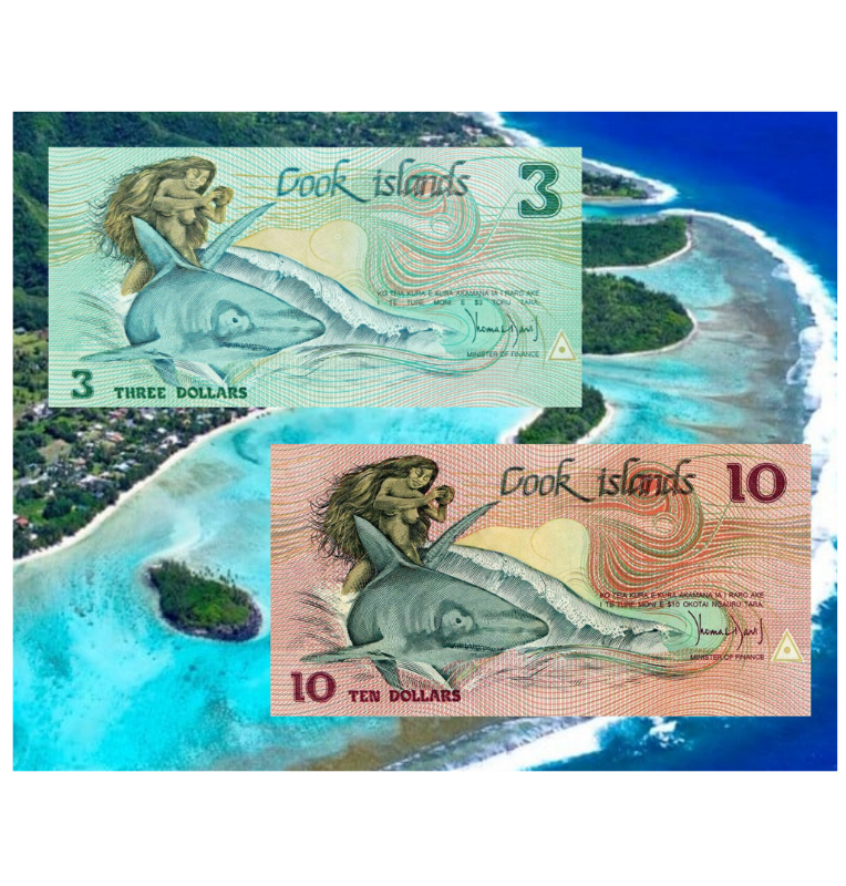 Islas Cook 3,10 Dólares 1987 ND Pick 3a,4a (Serial bajo)