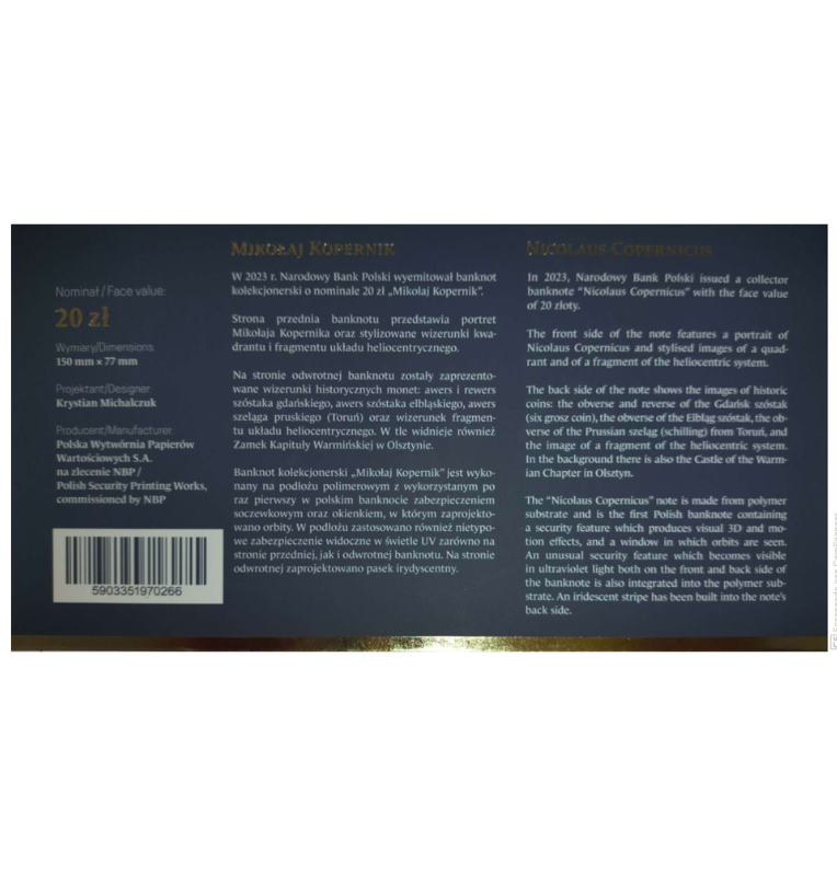 Polonia 20 Zlotys Nicolas Copernico 2023  Nuevo Polímero