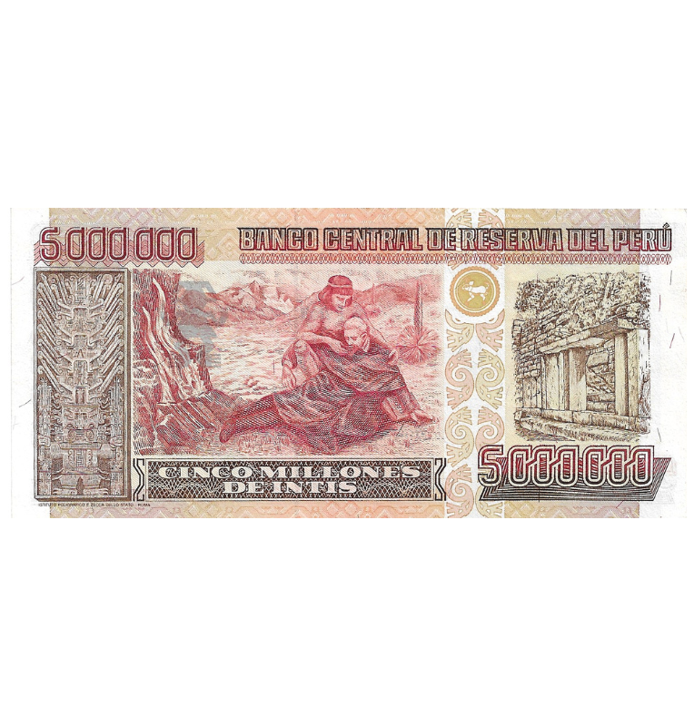 Perú 5.000.000 Intis 1991 "con hoja y flor" NO UNC