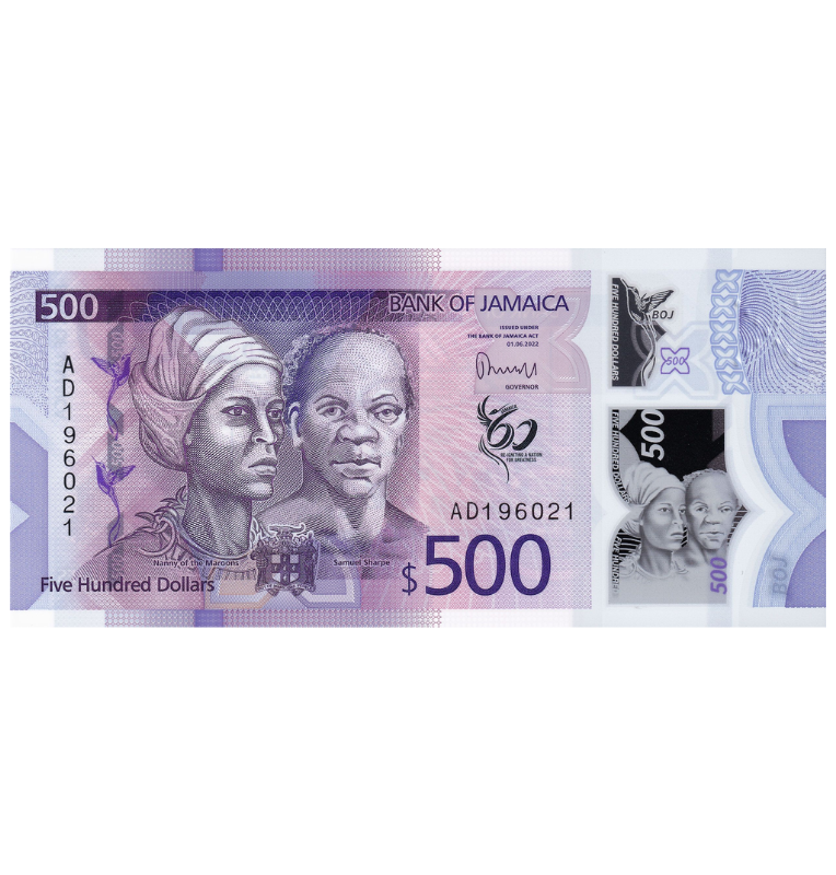 Jamaica 500 Dólares 2022 Pick 98 Polímero Conmemorativo