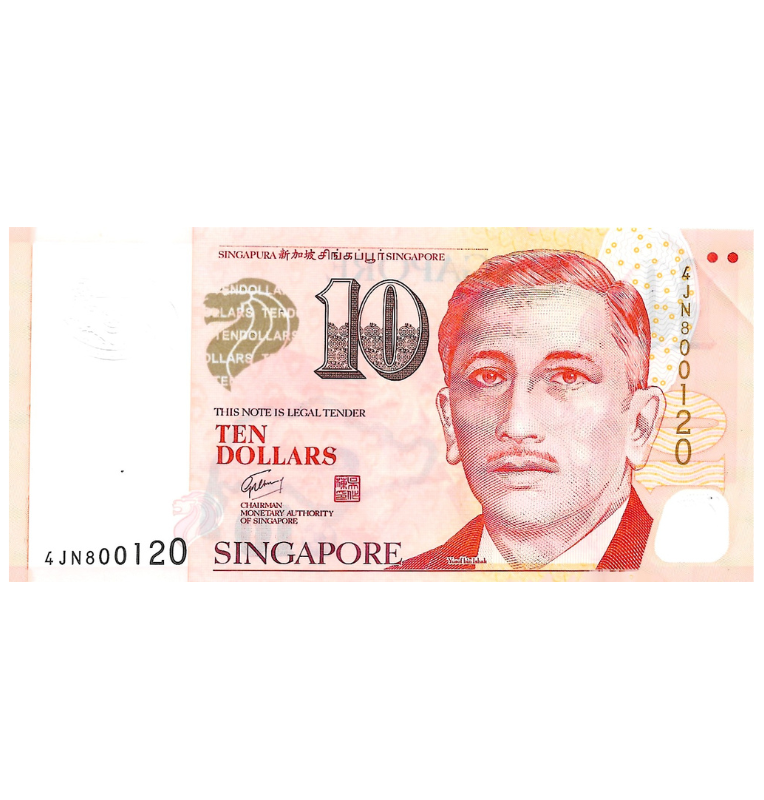 Singapur 10 Dólares 2005 ND Pick 48k Polímero Circulado