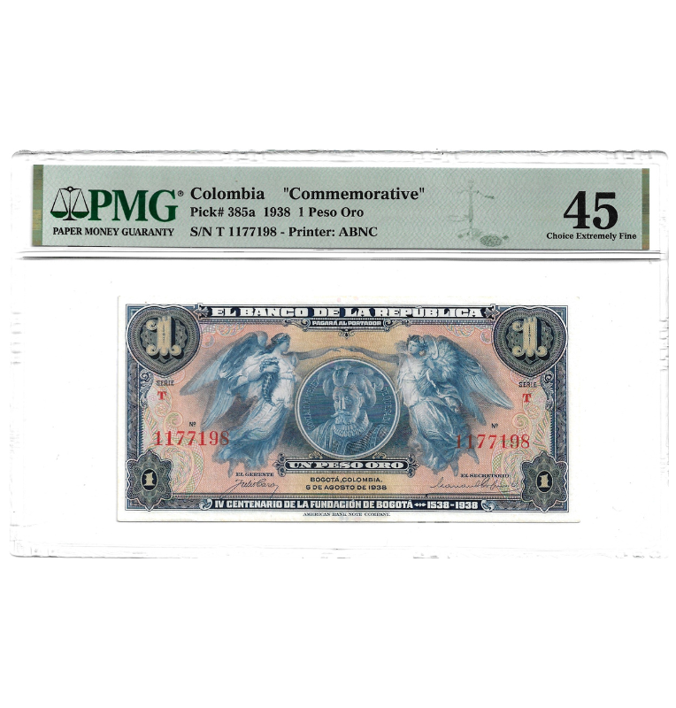 Colombia 1  Peso Oro 1938 Pick 385a Certificado 45 (Pachanga)