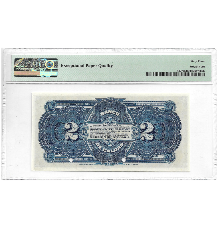 Colombia 2 Pesos Oro Legal 1919 ND Pick S327s Specimen Certificado 65 EPQ