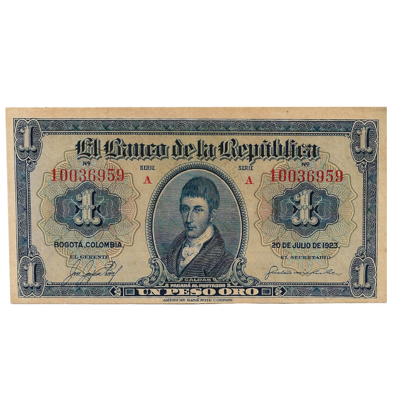 Colombia 1 Peso Oro 20 de Julio 1923 NO UNC