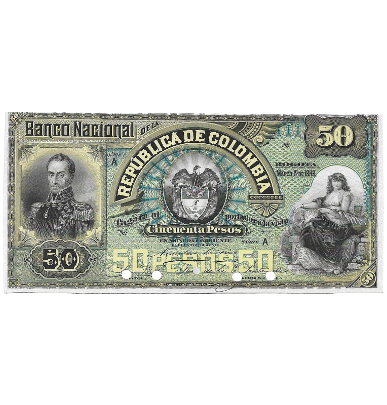 Colombia 50 Pesos 1 Marzo 1888 (Prueba)