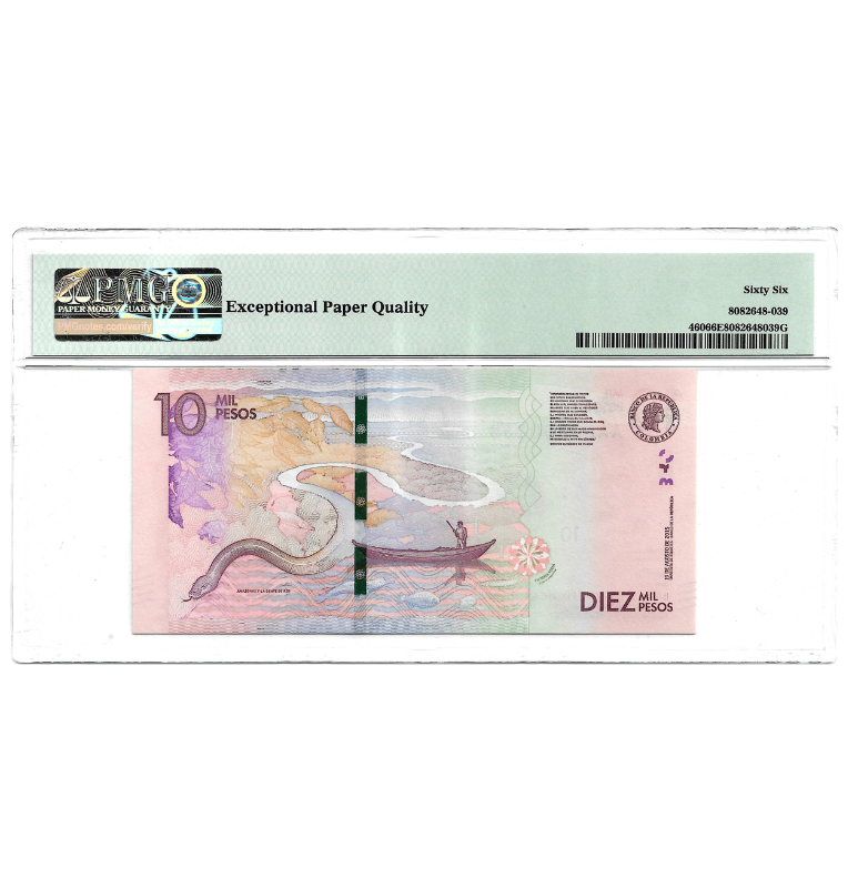 Colombia 10.000 Pesos 2015 Pick 460 Certificado 66 EPQ. Número bajo 268