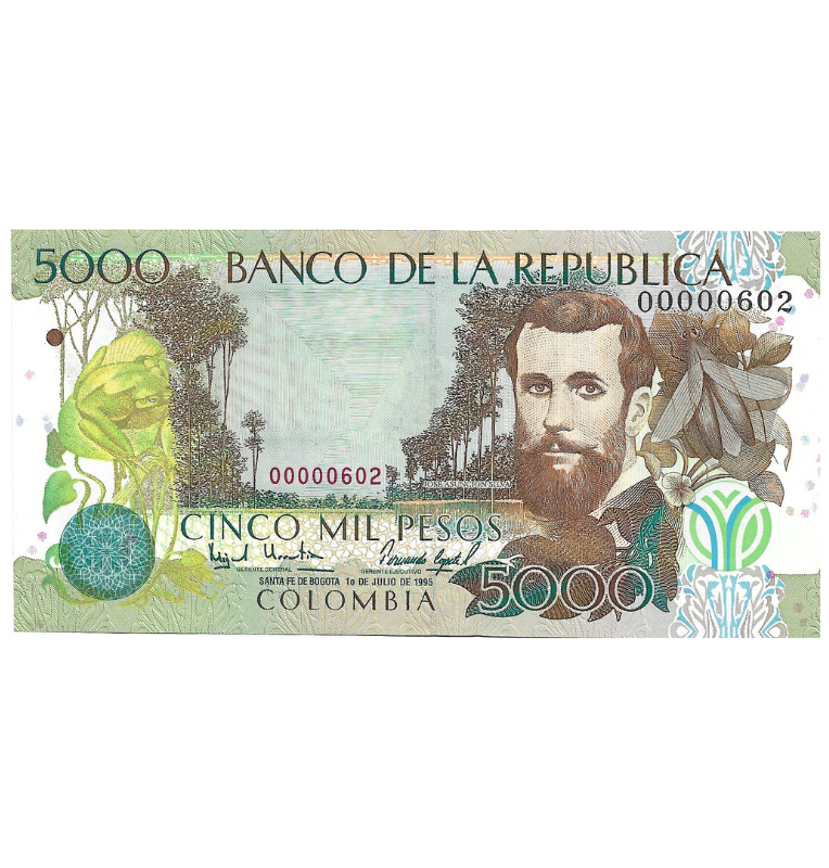 Colombia 5.000 Pesos 1995 Logo Granada. Número bajo 602